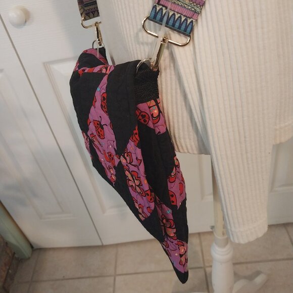 3184 Handmade Quilted Crossbody Bag with Guitar Strap. In Purple and Black. - Picture 6 of 8